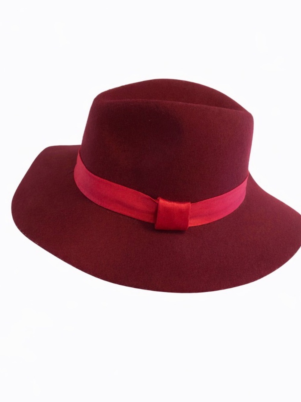 Nordstrom Women's Burgundy Fedora with Red Ribbon